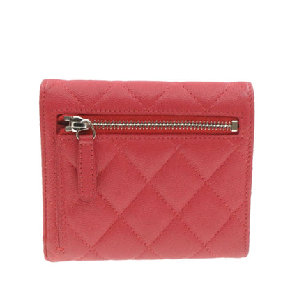 CHANEL Caviar Skin Matelasse Wallet Pink Red CC Auth 18734A