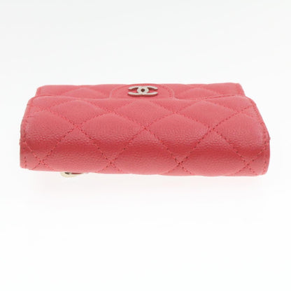 CHANEL Caviar Skin Matelasse Wallet Pink Red CC Auth 18734A