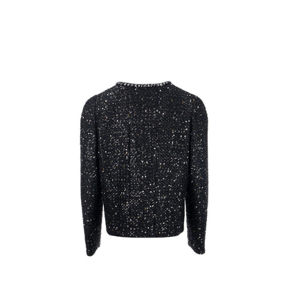 Chanel size 46 22p Jacket cotton/metal polyester black/silver