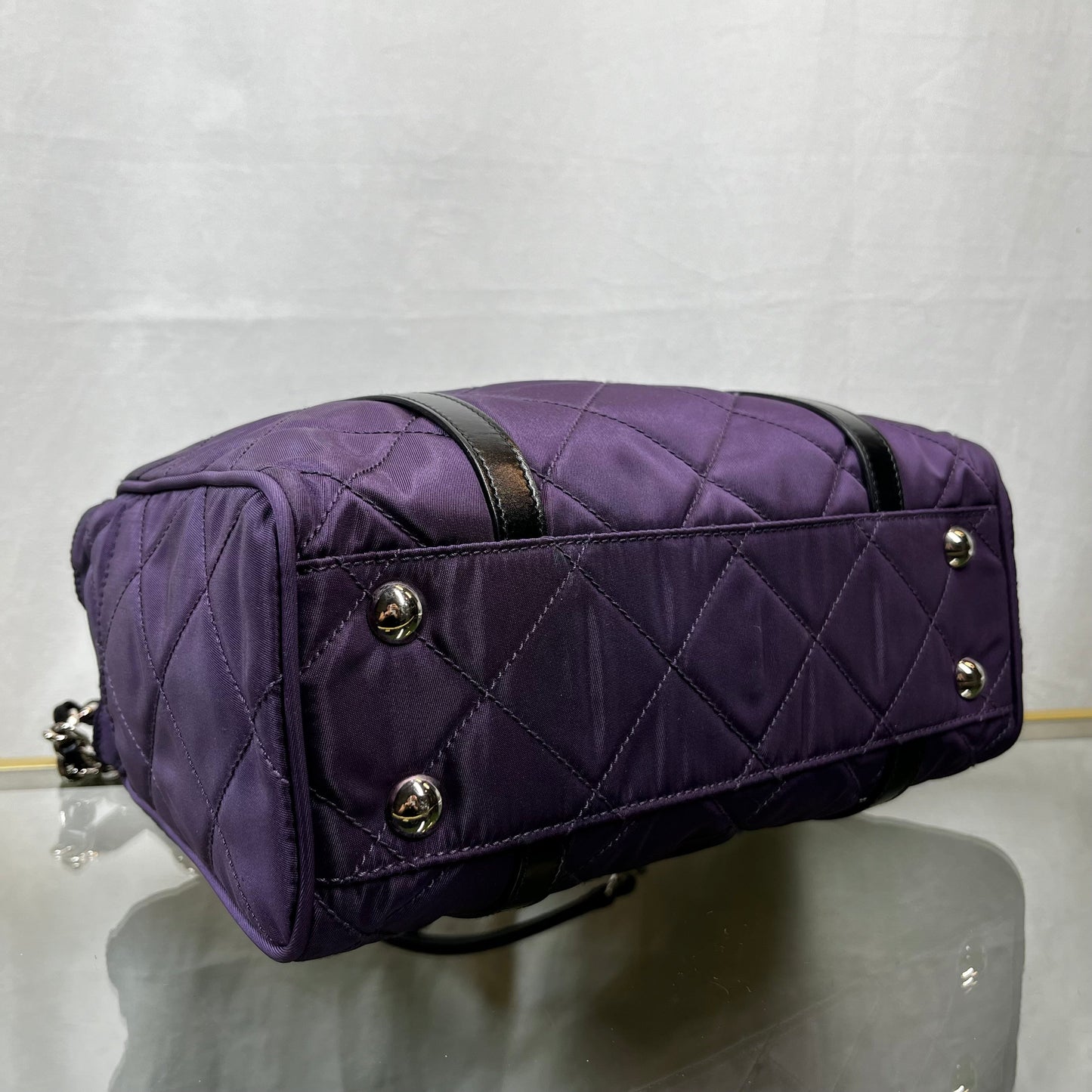 Prada Impunture Purple Tessuto Quilted Chain Shoulder Bags and Wallet