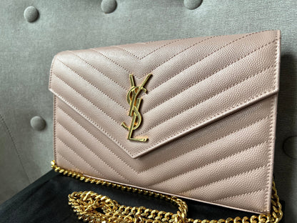 Yves Saint Laurent (YSL) Pale Pink Envelope Chain Wallet