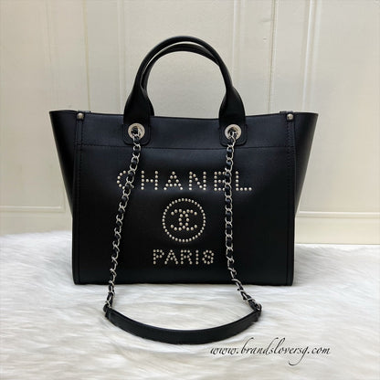 Chanel Small / Medium Deauville Tote in Black Caviar and SHW