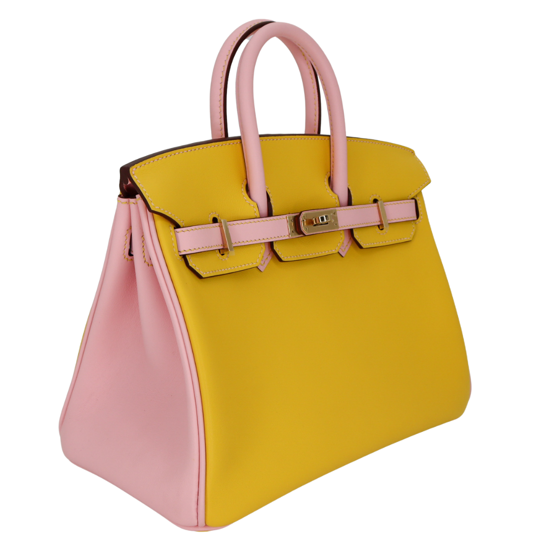 Hermès 25cm Birkin HSS Jaune de Naples/Mauve Swift Leather Permabrass Hardware