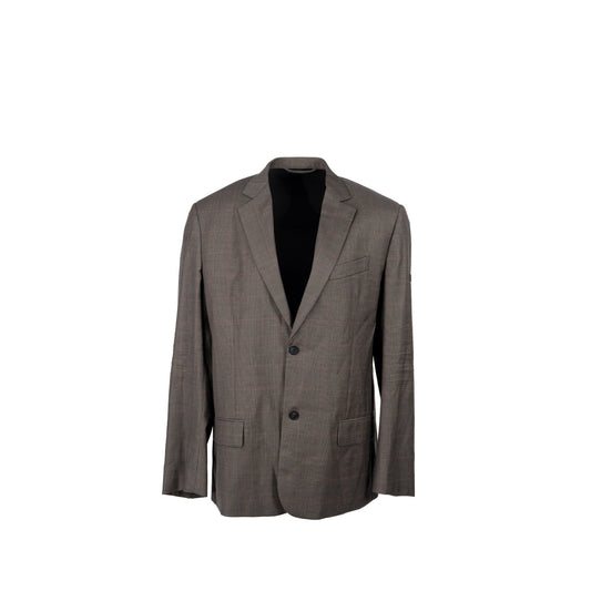 Balenciaga Size 42 Checked Single-Breasted Blazer Wool Dark Grey