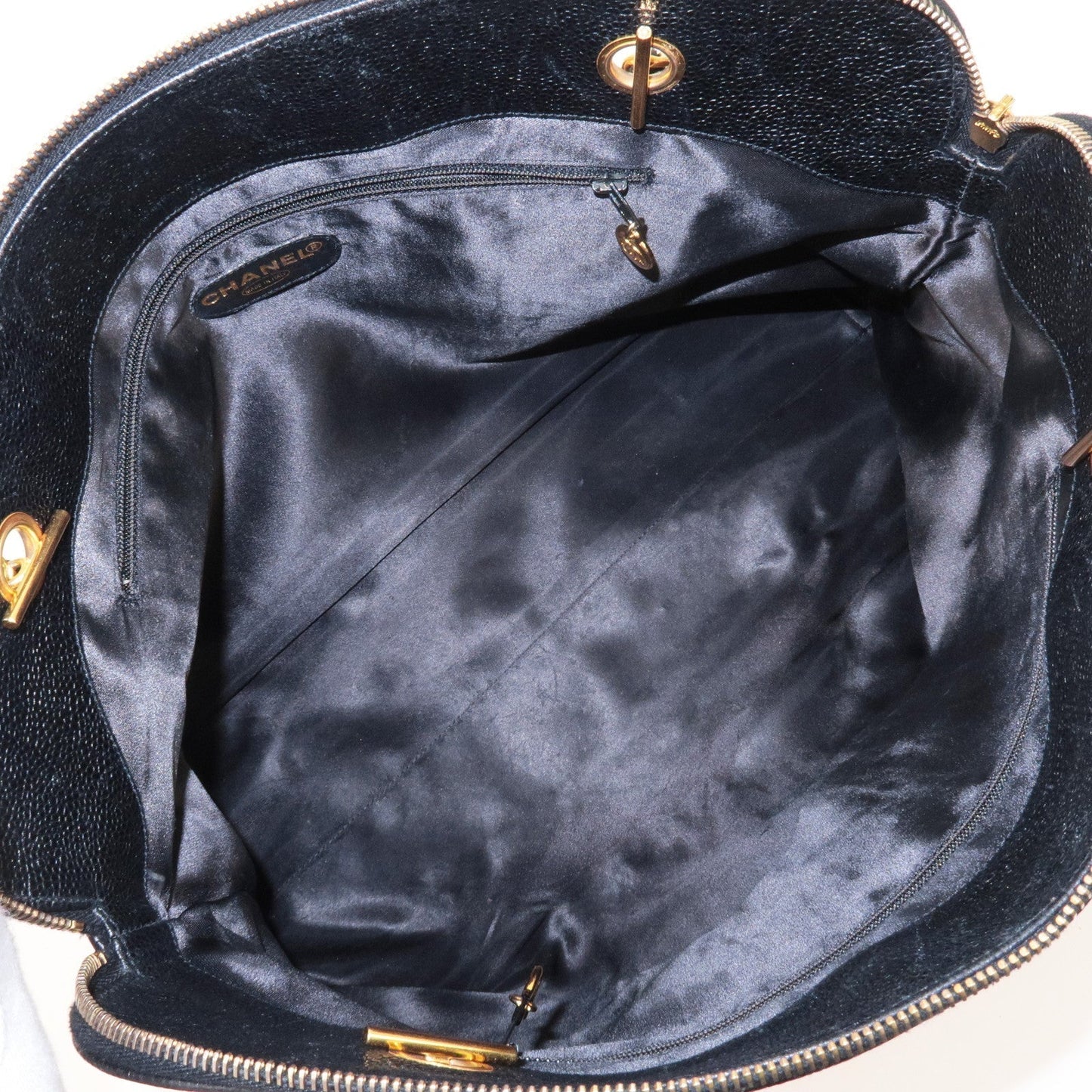 CHANEL Caviar Skin Chain Tote Bag Black Gold Hardware A03578