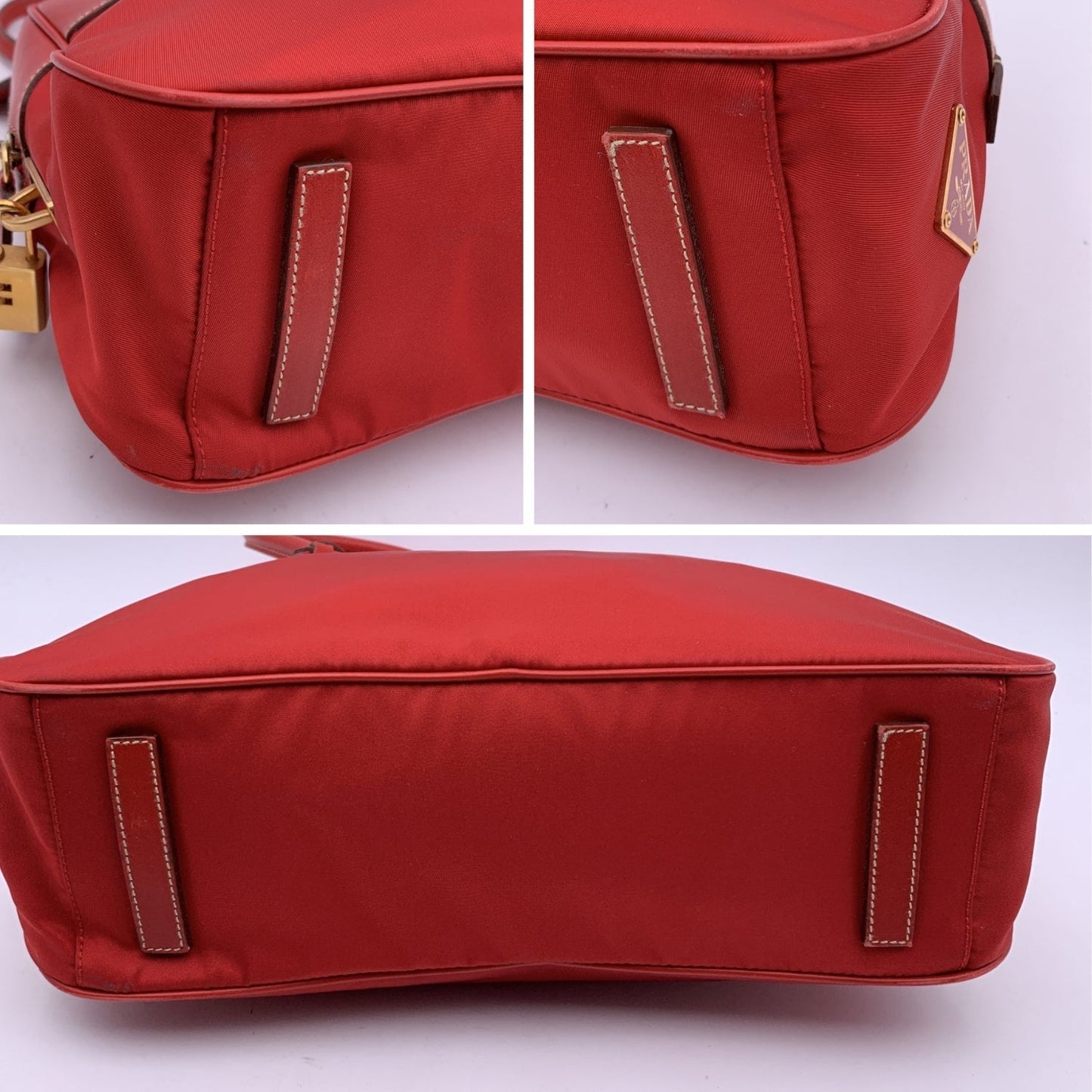 Prada Red Tessuto Travel Canvas And Leather Bowling Bag Bl0081