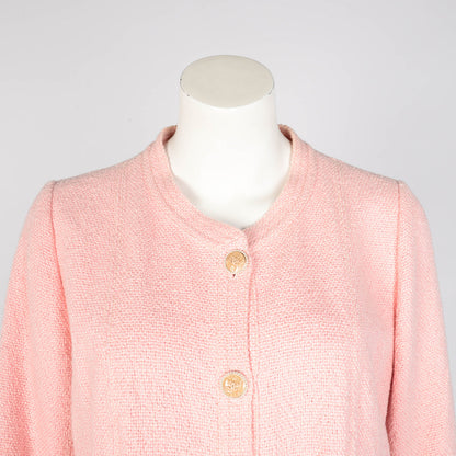 Chanel Pink Boucle Tweed Pearl CC Jacket FR 46