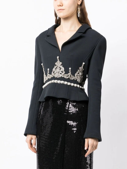 Black Rhinestone Embellished Blazer