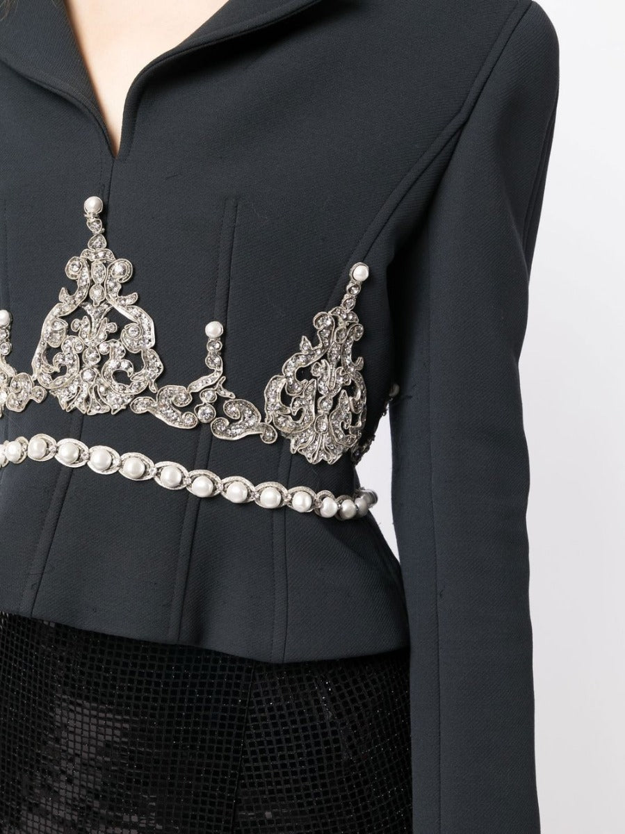 Black Rhinestone Embellished Blazer