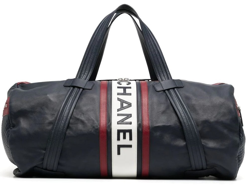 Large Logo Patch Leather Duffle Bag