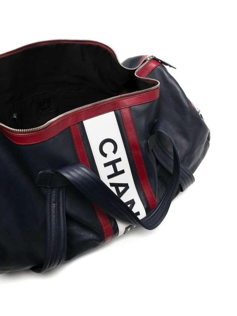 Large Logo Patch Leather Duffle Bag