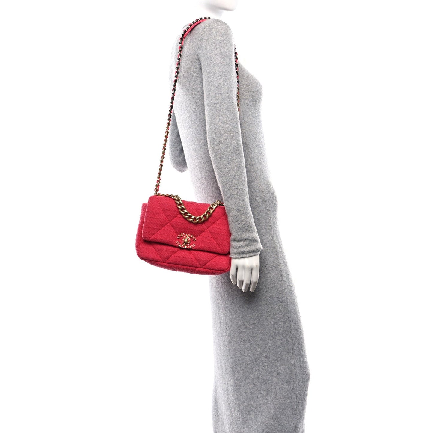 Tweed Quilted Medium Chanel 19 Flap Raspberry