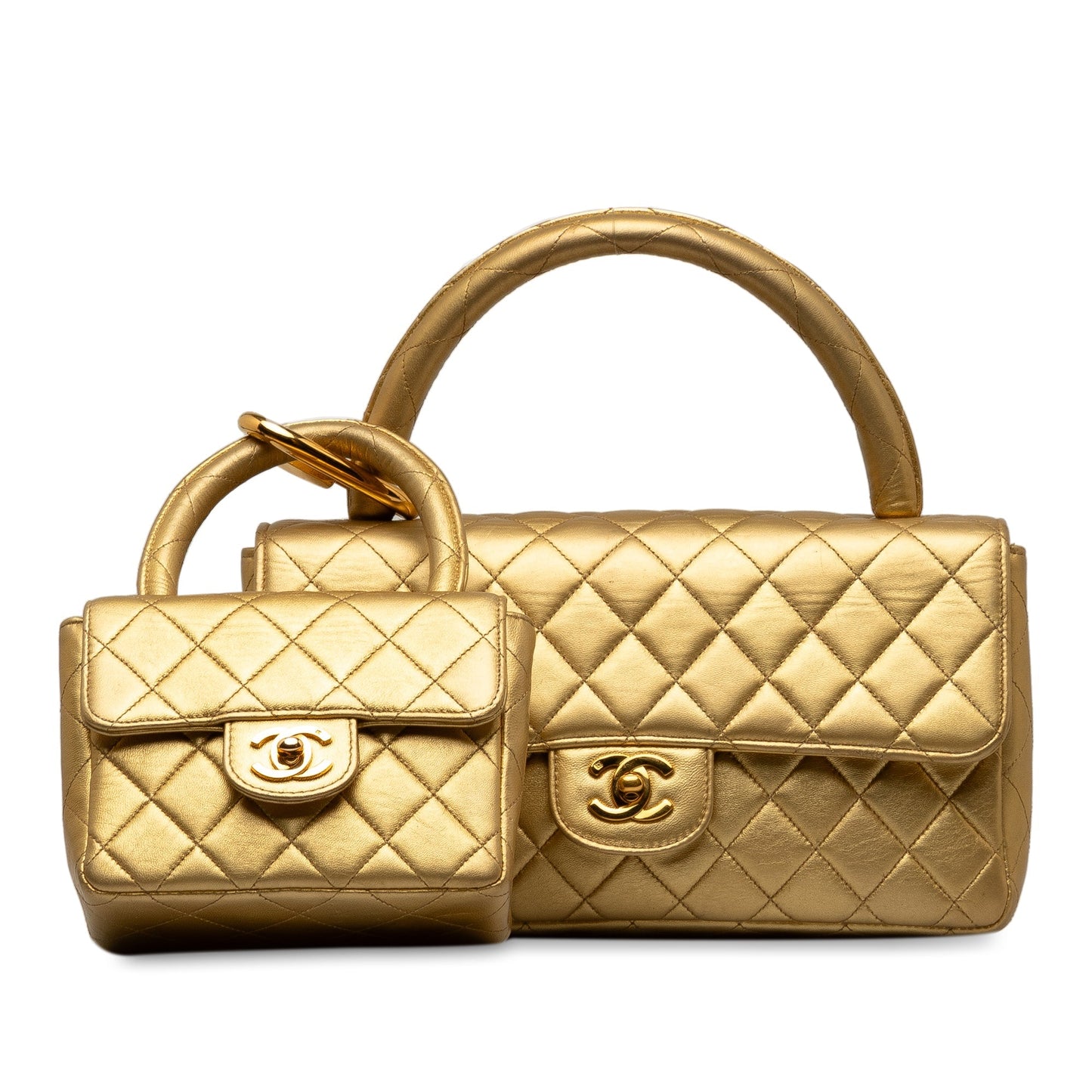 CHANEL Lambskin Parent Child Kelly Set Top Handle Bag
