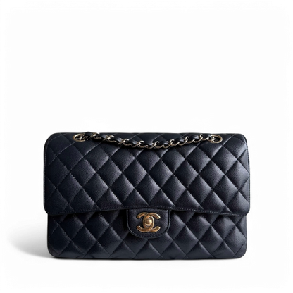 Chanel Classic Flap Medium - Caviar 25CM Quilted Mid-night Dark Blue Gold Hardware Series 28