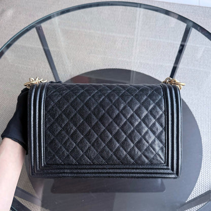 Chanel Boy New Medium - Caviar 28CM Quilted Black Gold Hardware Series 23