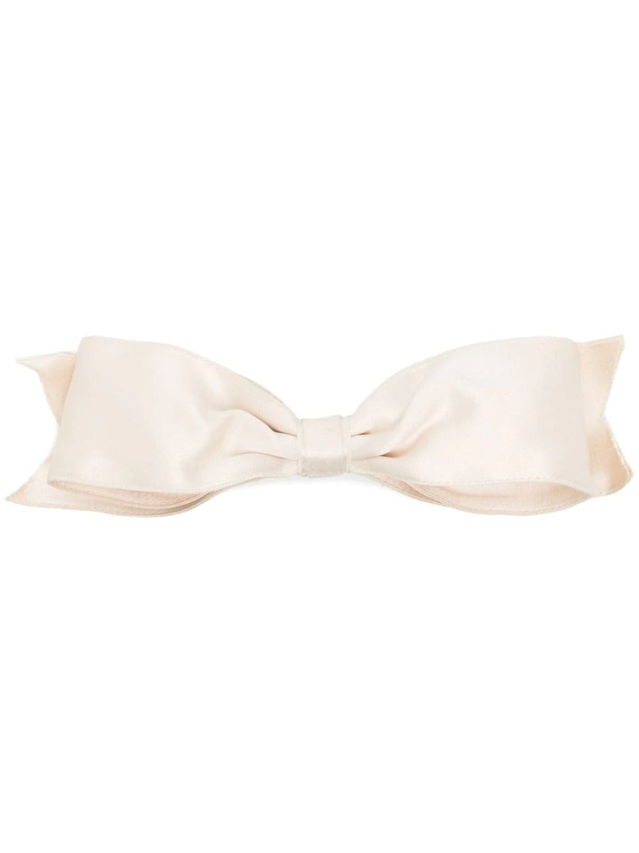 Large White Satin Bow Barette Hair Clip