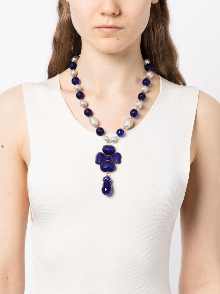 Gripoix Camellia Pendant Necklace