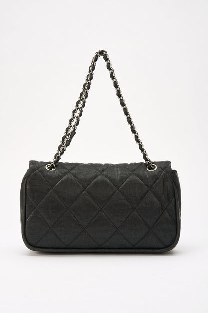 Chanel Black Textured Coated Nylon Single Flap Bag - Black
