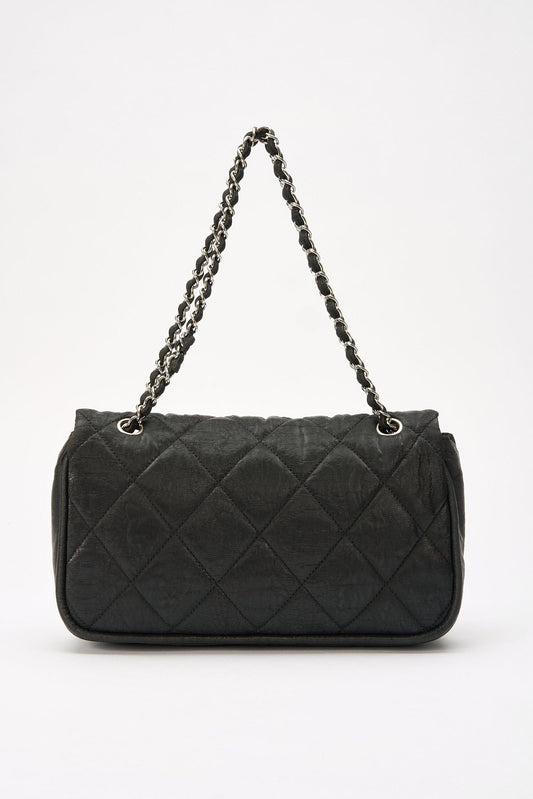 Chanel Black Textured Coated Nylon Single Flap Bag - Black