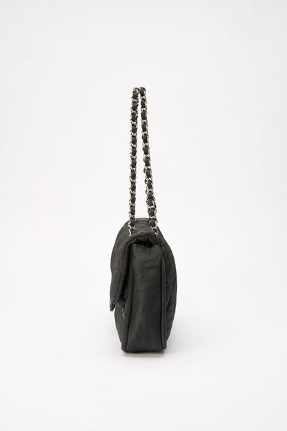 Chanel Black Textured Coated Nylon Single Flap Bag - Black