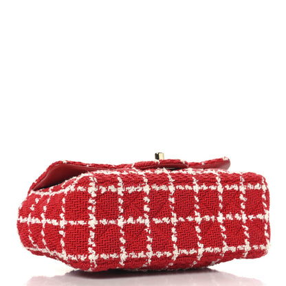Tweed Quilted Mini Rectangular Flap White Red