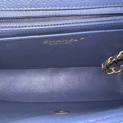 Crumpled Two Tone Flap Grained Calfskin Navy Blue Golden Hardware Series 21
