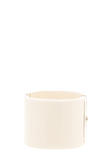 Chanel 2013 Cream Pearl & Yellow Studded Logo Cuff Bracelet