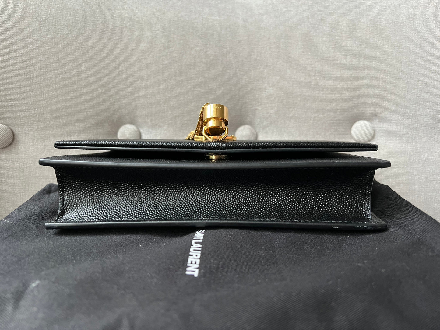 Yves Saint Laurent (YSL) Black Kate Chain Wallet Gold Hardware