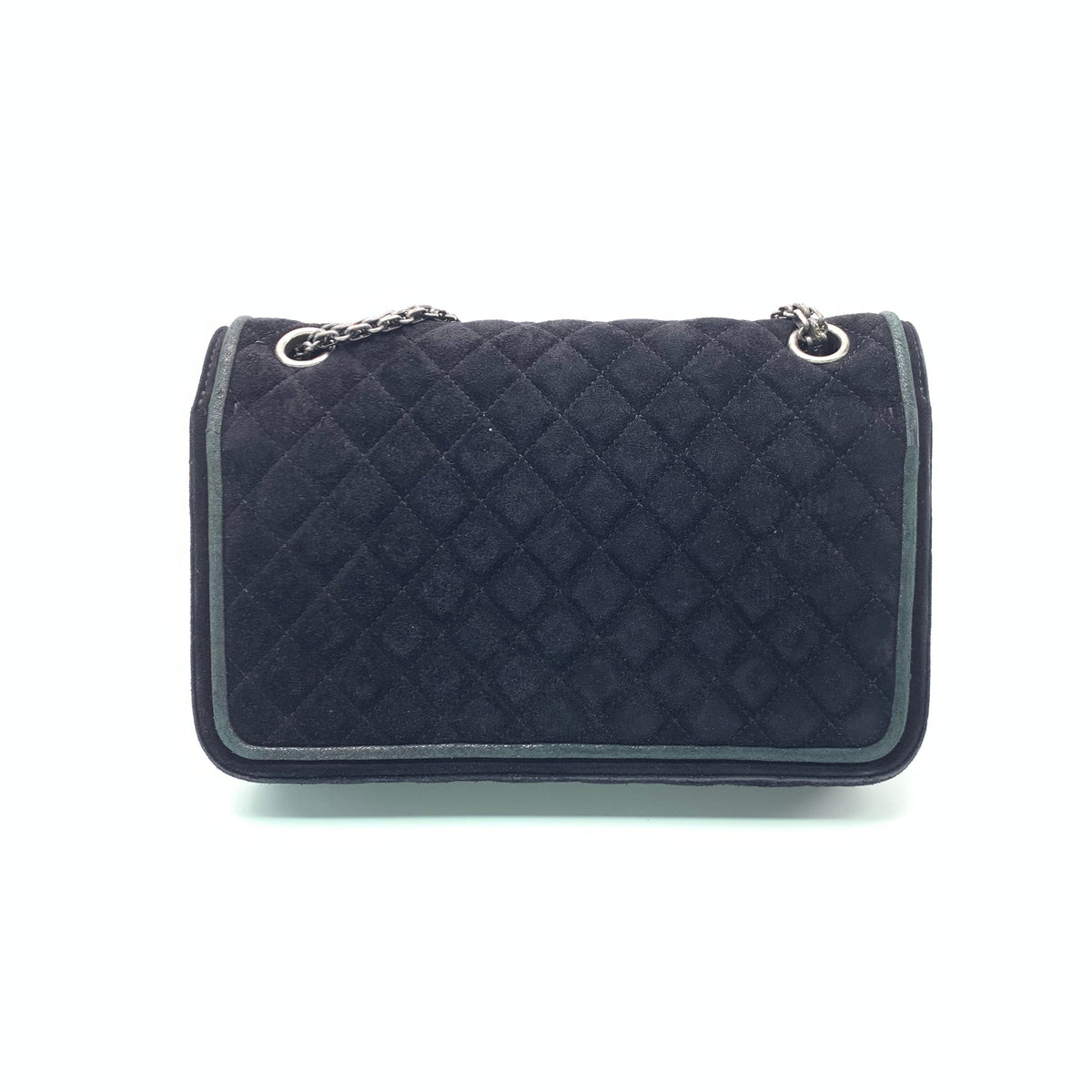 Chanel 2.55 Double Flap Medium Suede Leather Navy Silver HW, 2016