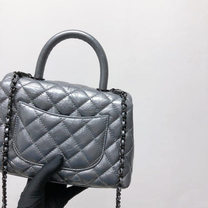 Quilted Mini Coco Handle Flap Silver