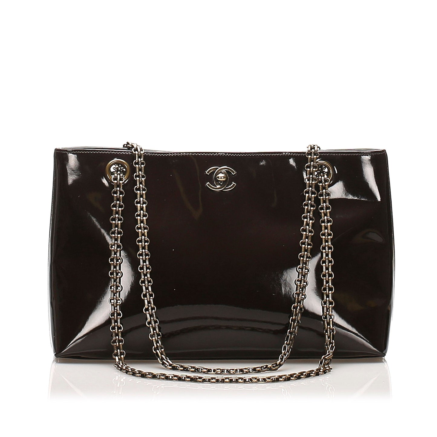 CC Chain Patent Leather Shoulder Bag Brown