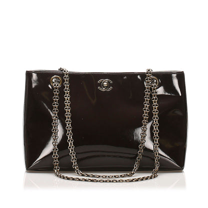 CC Chain Patent Leather Shoulder Bag Brown