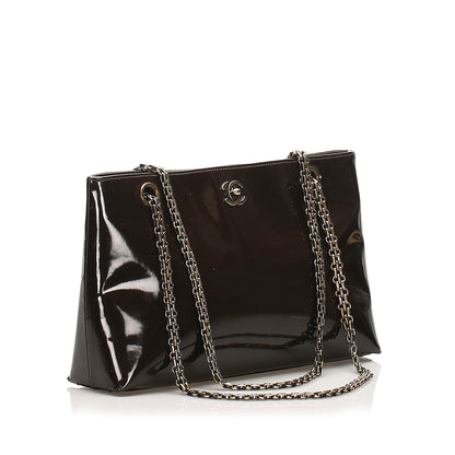 CC Chain Patent Leather Shoulder Bag Brown