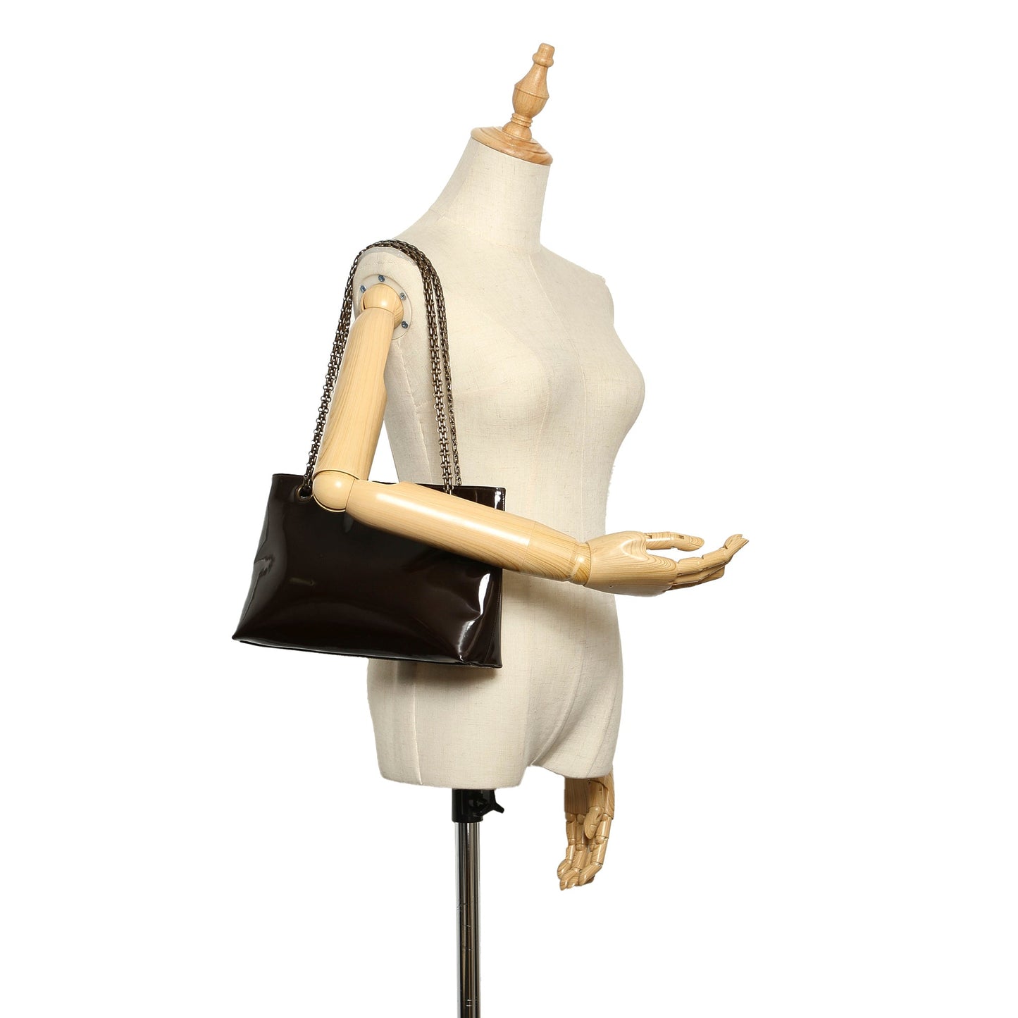 CC Chain Patent Leather Shoulder Bag Brown