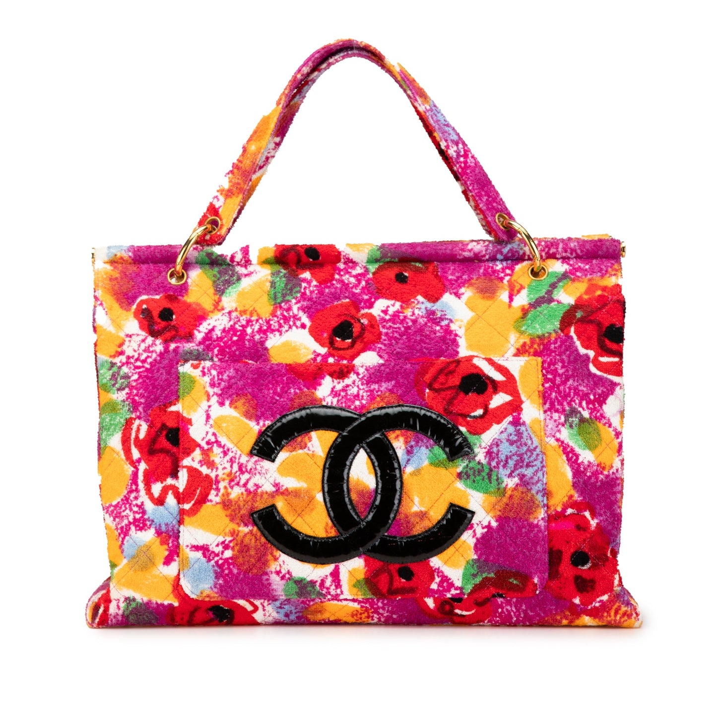 Pink Chanel CC Quilted Cotton Floral Frame Tote