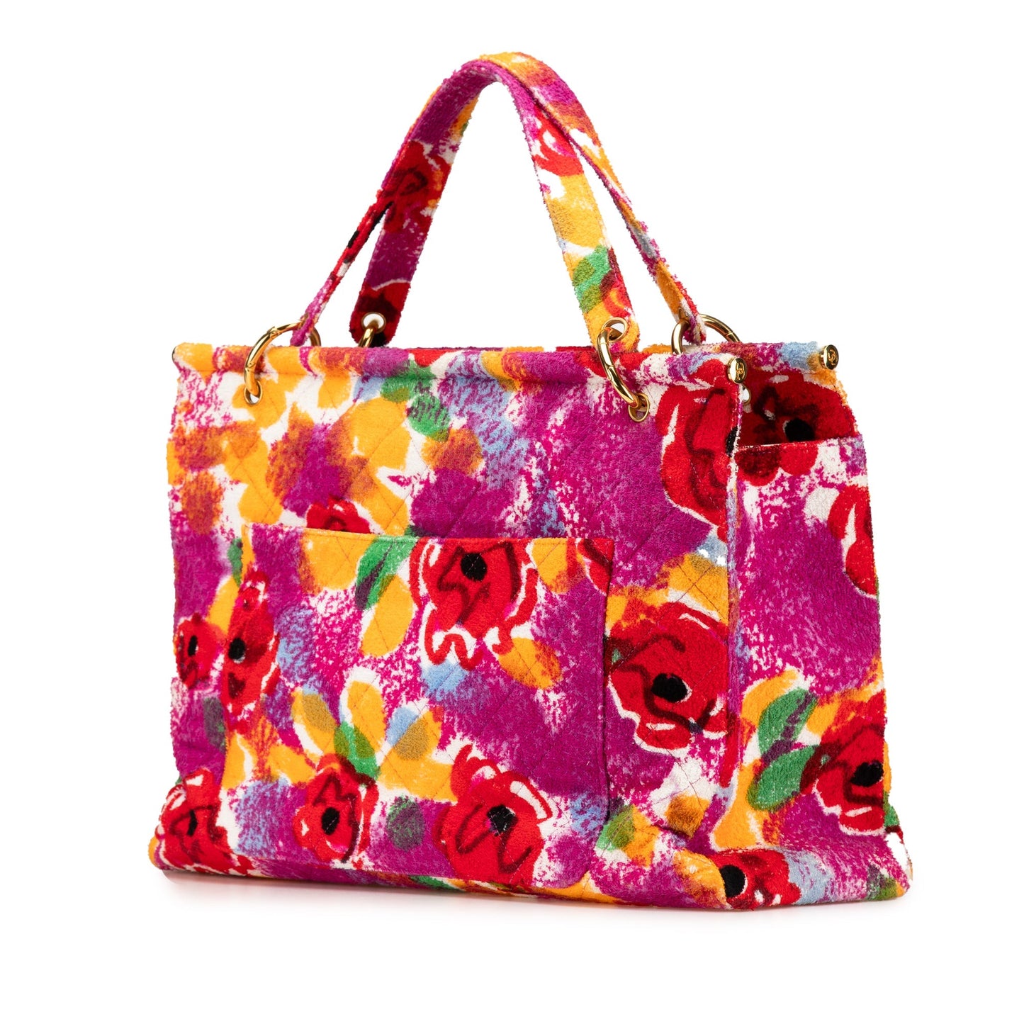 Pink Chanel CC Quilted Cotton Floral Frame Tote
