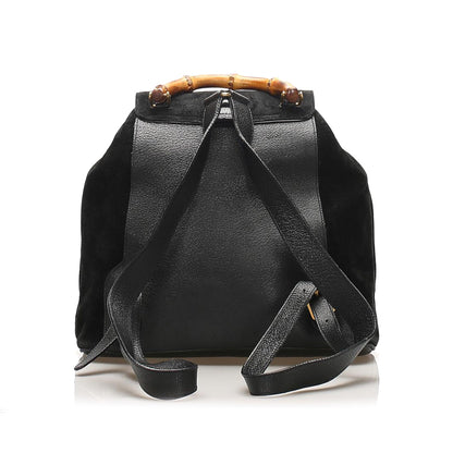 Gucci Bamboo Suede Drawstring Backpack Black