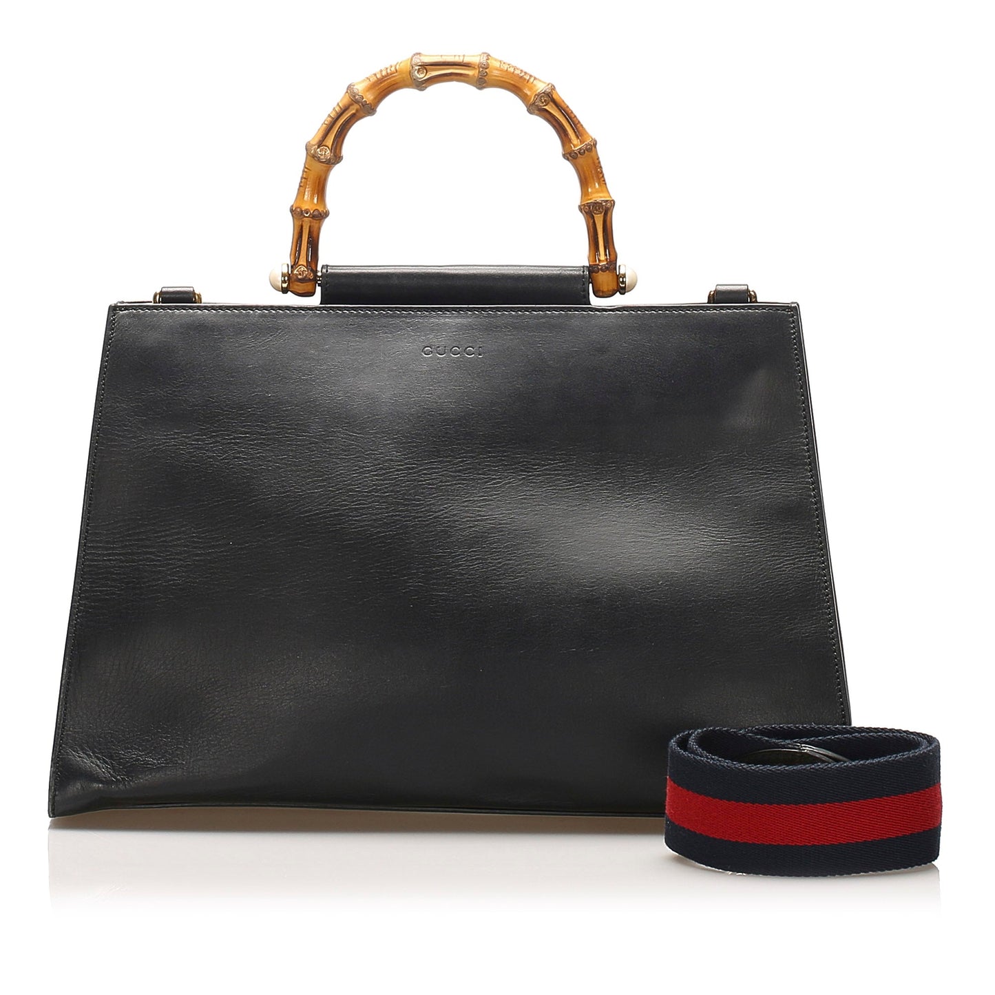 Gucci Gucci Medium Bamboo Nymphaea Leather Satchel Black
