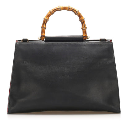Gucci Gucci Medium Bamboo Nymphaea Leather Satchel Black