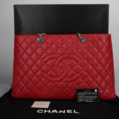 Chanel Large Grand Shopping Tote Red GST Bag in Caviar Leather with Silver Hardware XL size