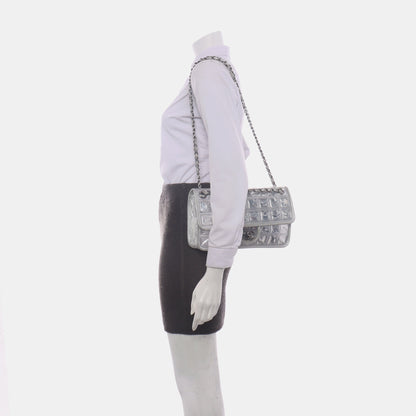 Chanel Ice Cube Chocolate Bar Classic Flap Metallic Silver PVC with Leather