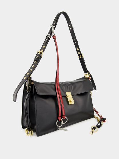Black Soft Sound Leather Shoulder Bag with Charms