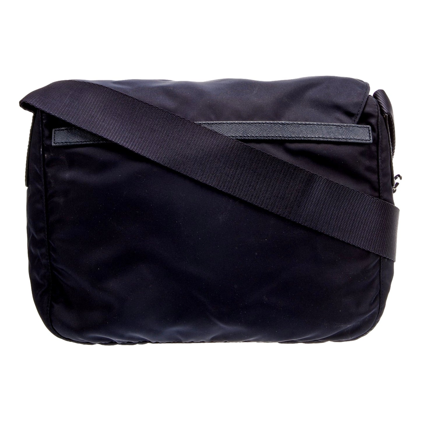 Prada Navy Blue Nylon and Saffiano Messenger Bag with Buckles