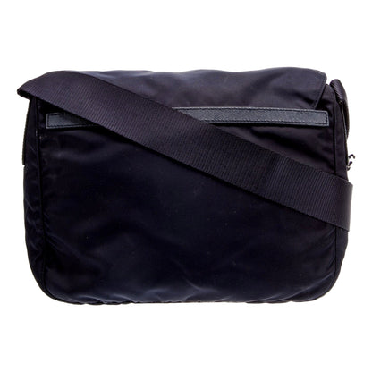 Prada Navy Blue Nylon and Saffiano Messenger Bag with Buckles