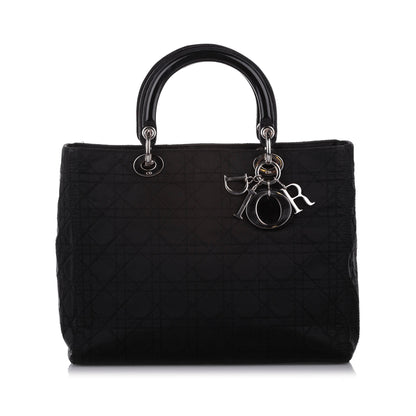 Cannage Lady Dior Nylon Handbag Black