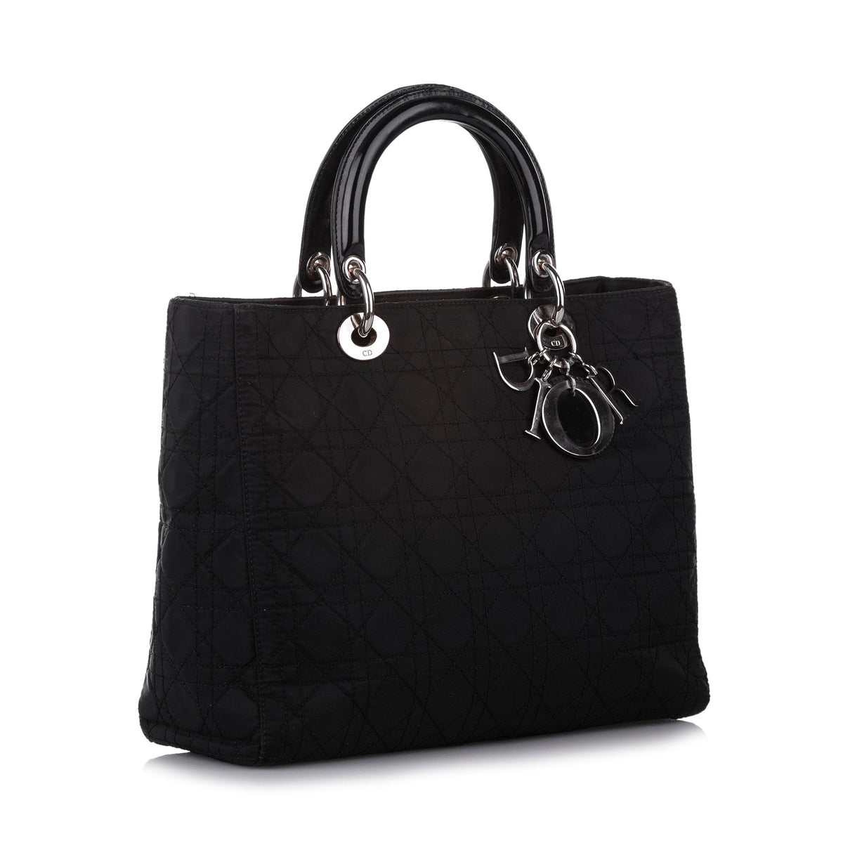 Cannage Lady Dior Nylon Handbag Black