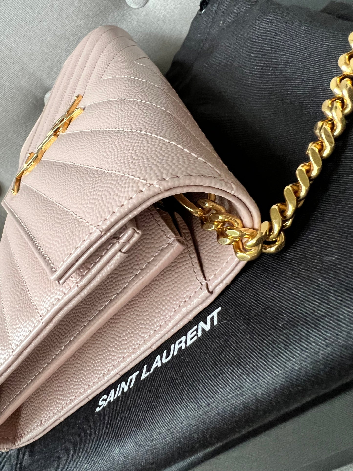 Yves Saint Laurent (YSL) Pale Pink Envelope Chain Wallet