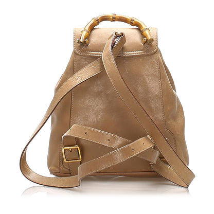 Gucci Bamboo Drawstring Leather Backpack Brown