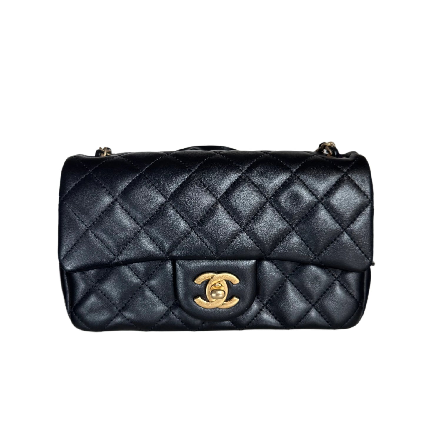Chanel Romance Classic Flap Rectangular Mini Black Lambskin Leather Gold Hardware, 2021