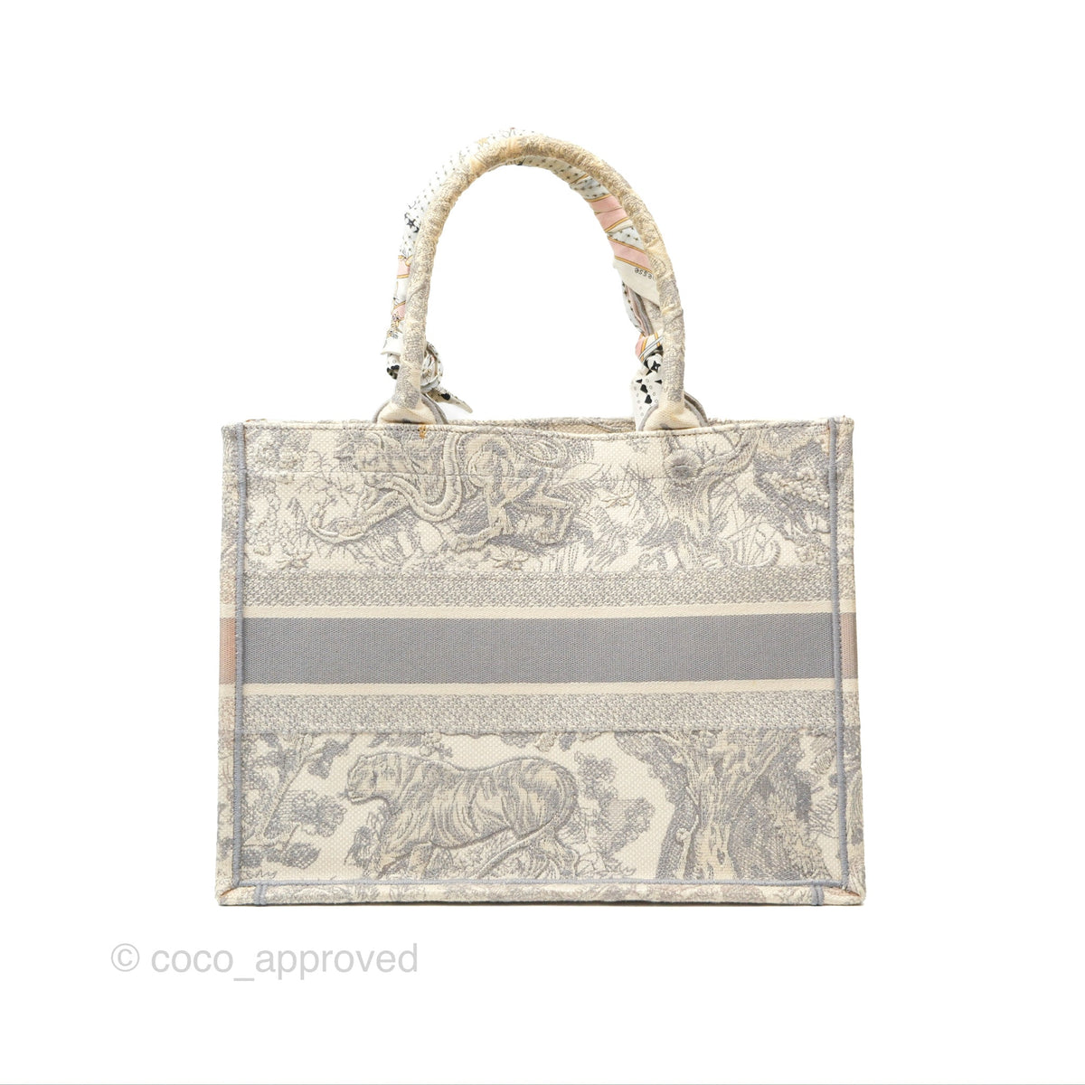 Christian Dior Medium (Old Small) Book Tote Embroidered Toile De Jouy Light Grey Canvas